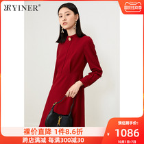Shadow YINER tone mall same womens 2021 Winter new commuter stand collar waist dress