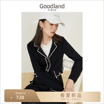 Timbre Beauty Ground Womens Dress 2022 Spring New Collision Color Line Suit Collar Knit Cardioletto