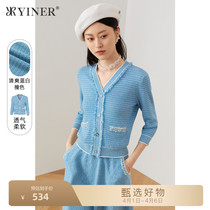 YINER soundtrack mall coveted womens clothing -2021 fall new V collar single row of hair-knitted sweatshirt