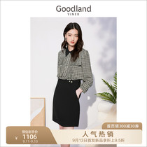 Sound beauty land womens 2022 autumn new long-sleeved chidori grid panel polo dress