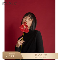 Soundtrack YINERlife autumn winter pure colour silk long sleeve semi-high collar elastic ladies comfortable and warm blouses