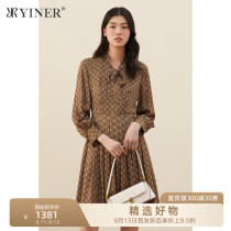 YINER sound mall with womens 2022 spring print spelling receive waist silk shirt polo dress