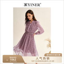 YINER Sound Mall with womens 2022 autumn new French floral chiffon dress