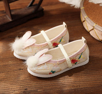 Girl Hanfu Shoes Spring and Autumn Cute Rabbit Elastic Belt Shoes Childrens Antique Embroidered Shoes Little Girl Performance Shoes