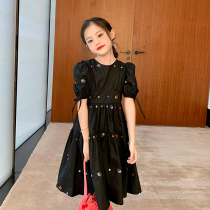 Original childrens dress French short sleeve embroidered dress spring and summer 2023 new child embroidery bubble sleeve long skirt