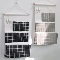 Black and white three-dimensional five-pocket hanging bag dormitory cloth cotton linen wall door rear wall-mounted storage bag