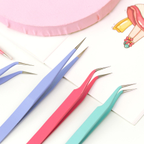 Anti-static stainless steel tweezers candy color macaroon black slender pointed elbows make hand account collage tool clip