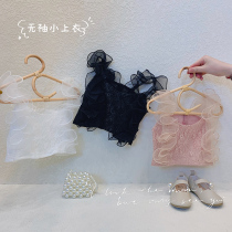 Childrens Clothing Girls summer vest 2021 new childrens fashion lace top baby foreign style button halter shirt
