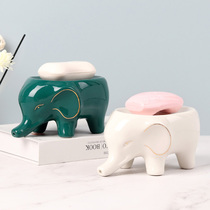 Nordic ceramic lucky elephant soap box Light luxury drain household bathroom soap box Creative soap shelf
