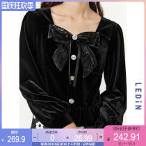 (9 27 on the New) Lechi temperament bow coat 2021 autumn and winter New velvet shirt sweet and spicy temperament female