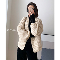 SANSANSTUDIO 2021 autumn and winter vintage classic Diamond White slim cotton coat womens short coat