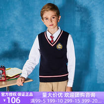 Eaton Guild school uniforms spring and autumn style primary and middle school students vest male and female children pure cotton knit sweater waistcoat 09B107