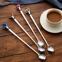 Coffee spoon Long handle mixing spoon stick creative cute stainless steel diamond can hang household small Korean European slender