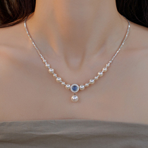 Saiselian Sea Blue Treasure Pearl S925 Pure Silver Method Light Lavish Small Crowd Design Sensation Necklace Brief Temperament 100 Hitch