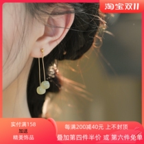 Cecelian natural Hetian jade light luxury niche temperament 14K gold-packed earrings without pierced ear clips to modify the face