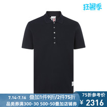 THOM BROWNE DARK BLUE COTTON DAILY CASUAL COMMUTER MENS SHORT SLEEVE POLO SHIRT