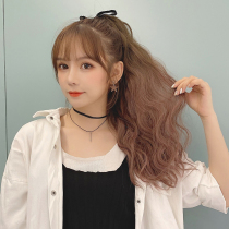 Wig strap ponytail female curls Gradient color fake ponytail long hair Tiger mouth clip Fake braids highlight realistic long curls