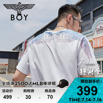 (Viya recommended)boylondon21 summer color three-dimensional feather wings print short-sleeved T-shirt men T40501