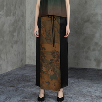 High-end original new Chinese style Tang costume retro female heavy satin silk fragrant cloud yarn horse face straight half long skirt