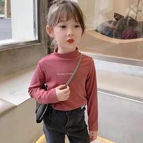 Girls Backing Shirt Spring and Autumn De Velvet Semi-high Neck with Foreign Style Joker Black Children's Baby Middle Neck Fall Winter Jacket
