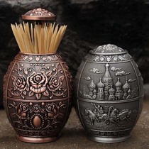 Russian metal toothpick box ornaments European toothpick jar Creative hand pressure automatic snap type egg-shaped toothpick barrel