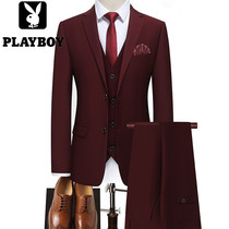  Playboy suit suit Mens slim-fit business suit Plus size staff dress Best man groom wedding dress