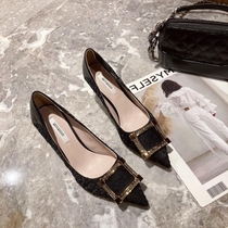 Small ckerwin gentle wind evening xie ~ banquet with shallow mouth high heel xie tip hot drill square buckle single xie