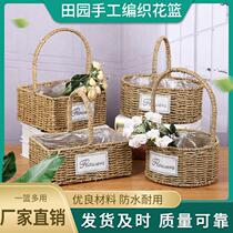 Weaving basket Straw flower basket pastoral fleshy flower pot hand woven ins home retro portable small flower basket