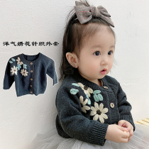  Korean spring baby cardigan sweater spring and autumn knitted female baby jacket Western style hand embroidered all-match top