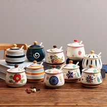Japanese ceramic salt tank single oil splashed spicy pot pig oil tank kitchen household with lid seasoning tank seasoning tank hand-painted