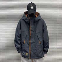 Tide brand new coat men spring and autumn plus plush plus thick hooded cargo jacket autumn winter loose storm jacket winter model