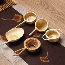 Handmade Bamboo Bamboo Root tea filter tea leak retro creative tea residue tea ceremony tea filter woven filter handle tea compartment