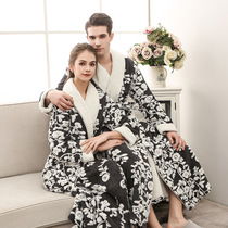 Japanese thick flannel couple robe womens autumn and winter extended warm coral velvet large size bathrobe mens pajamas