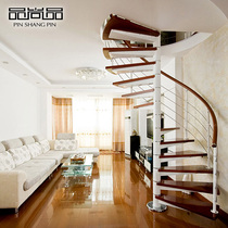 loft indoor duplex rotating steel wood overall simple staircase wooden pedal Villa guardrail handrail manufacturers customized