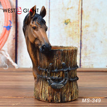 Western Giants creative horse head pen holder ornaments home decorations retro resin crafts wine cabinet ornaments