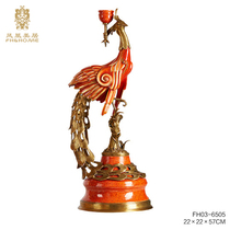 French luxury soft wear retro high-end gilt red ceramic Phoenix Copper three-headed Candlestick living room decoration ornaments