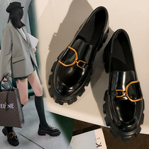 English style small leather shoes women 2021 autumn and winter new leather thick bottom cake shoes patent leather a pedal lazy single shoes tide