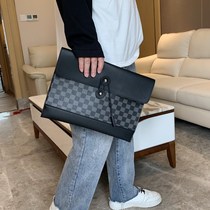 Tide brand a4 file bag hand carry mens fashion business plaid clutch office career information bag ipad mens bag
