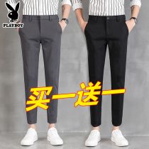  Playboy summer thin nine-point trousers mens pants slim straight suit pants tide brand casual long pants
