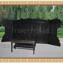 Old boutique Ming and Qing solid wood furniture small leaf sandalwood carved dragon big screen antique literary and play boutique collection