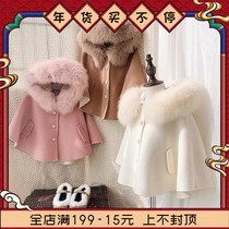 Spot Petit Nez] vintage 100% wool double-sided cashmere handmade coat fox fur collar cloak