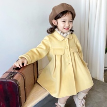 Petit Nez] retro 100% wool double-sided cashmere hand sewn with childrens milk yellow pleating coat