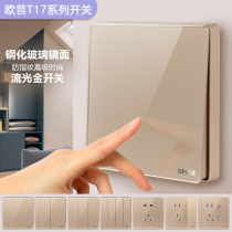 Opal Lighting t17 Switch Socket Panel Tempered Glass Wall 16a Air Conditioning Streamlight Gold Open 5 Holes