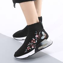 2021 Autumn New embroidered sock shoes Womens Air Cushion Pine cake heels high-top knitted stretch sneakers womens socks shoes