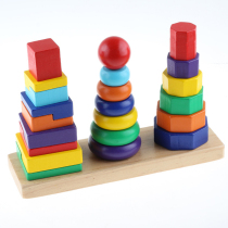 Three Columns Rainbow Tower Sets Columns Early Teach Geometric Shapes Paired Building Blocks Monsoon Baby Aids Children Wooden Toys