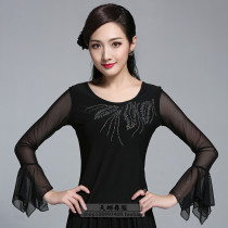 Bright Diamond new modern dance net gauze long sleeve jacket Latin dance national standard dance ballroom dance square dance black sailor dance