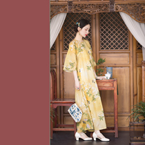 Spring-shirt dyeing -- a city-wide wind flop -- Chinese style Republic of China Wind Daily No collar Lazy Loose to Fall Big Sleeve Qipao Skirt Original