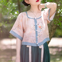 Spring Jade decorated with 2021 summer new style Han yuan plain clothing half-arm waist neck top original design womens clothing