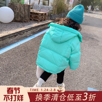 Girls winter down jacket thickened waterproof antifouling 2021 new Korean version of foreign style baby hooded bread clothing short
