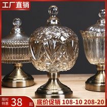 European luxury crystal glass sugar jar storage jar can candy snack jar home with lid American modern decorative ornaments
